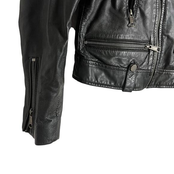 Slate & Willow Classic Black Leather Moto Biker Jacket Size Small - Picture 8 of 13